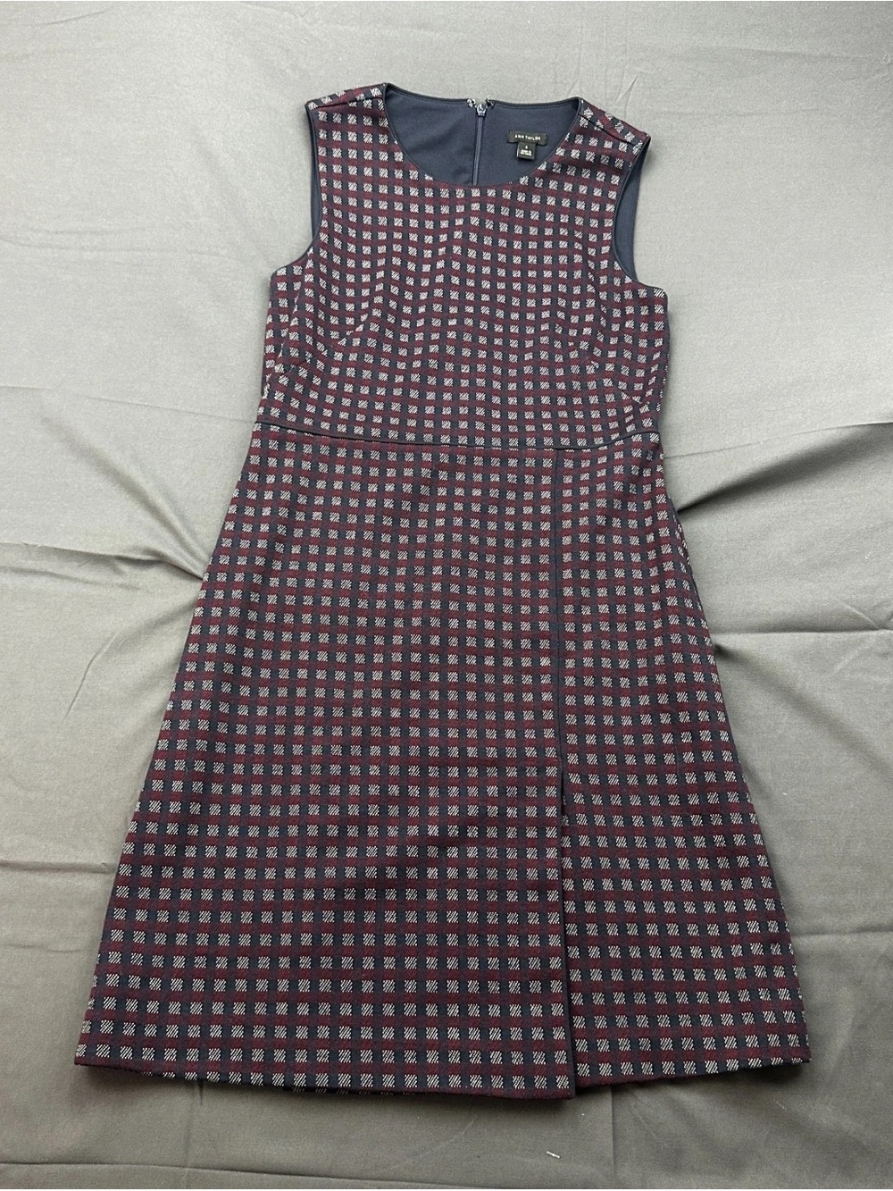 Ann Taylor Sleeveless Burgundy Plaid Sheath Dress
